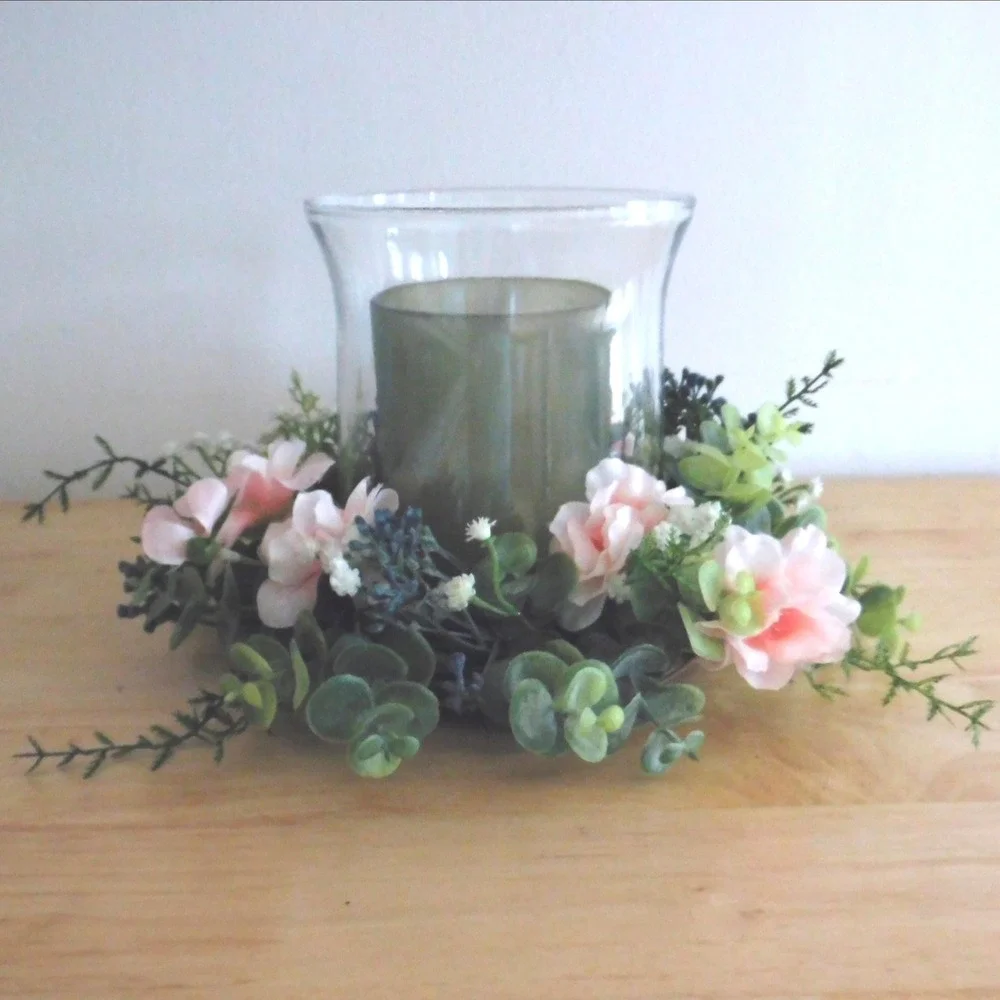 Cherry Blossom Mini Wreath Eucalyptus Berries Candle Ring‎